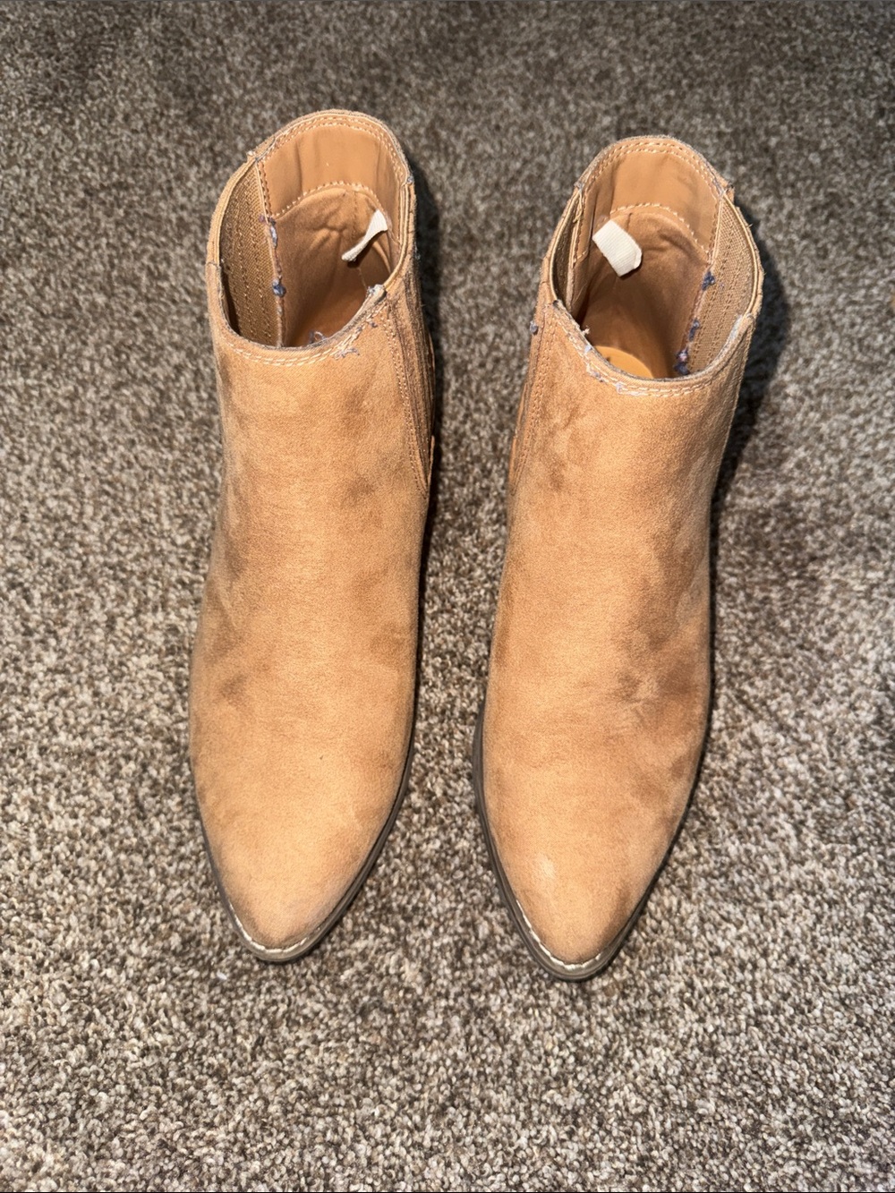 Universal Thread Tan Suede Slip On Pointed Toe Ankle Boots, Size 7 Women